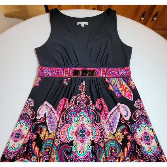 Sandra Darren Womens Dress 8 Wrap Top A-Line Sleeveless Black Pink Paisley Boho - Picture 9 of 12